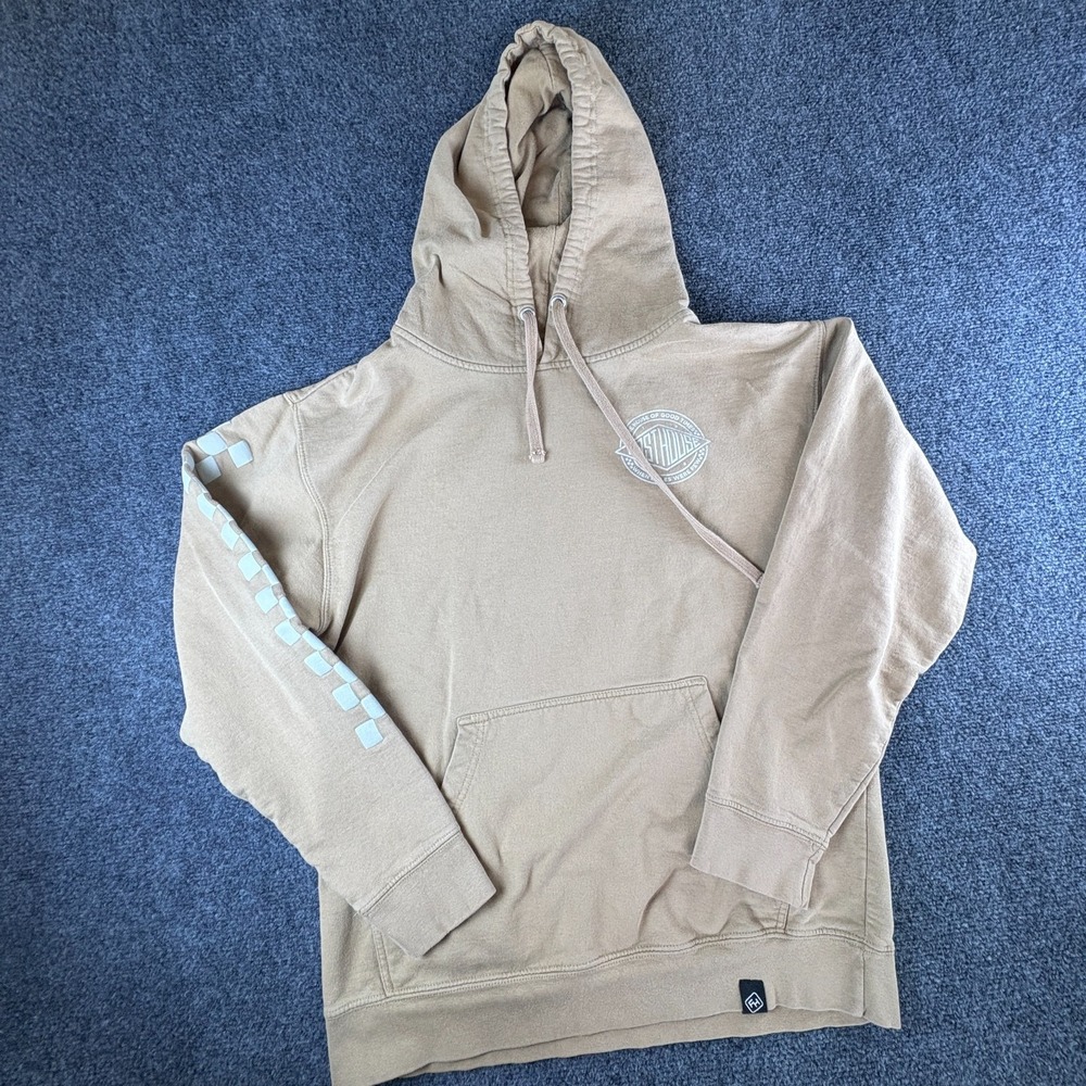 Fasthouse Hoodie Mens Medium Tan‎ Logo Checkerboard Graphic Fleece Lined Cotton